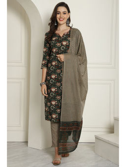 Rajnandini - Womens Green Pure Cotton Jaipuri Printed Kurta Pant with Dupatta (Set of 3)