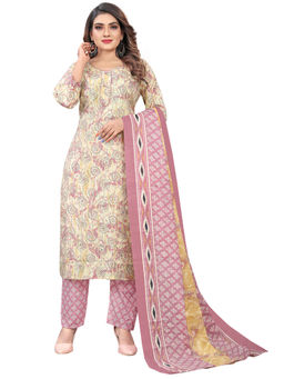 Rajnandini - Womens Cream PC Cotton Jaipuri Printed Kurta Pant with Dupatta (Set of 3)