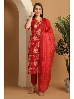 Rajnandini - Womens Red Cotton Blend Digital print Kurta Pant with Dupatta (Set of 3)