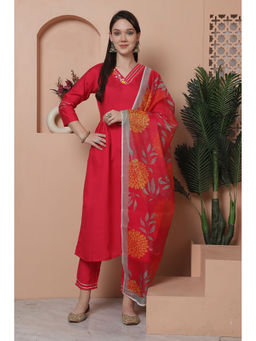 Rajnandini - Womens Red Poly Silk Hand Work Kurta Pant with Dupatta (Set of 3)