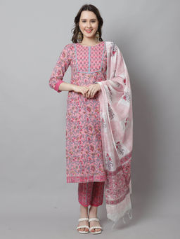 Rajnandini - Womens Pink Pure Cotton Hand work Kurta Pant with Dupatta (Set of 3)