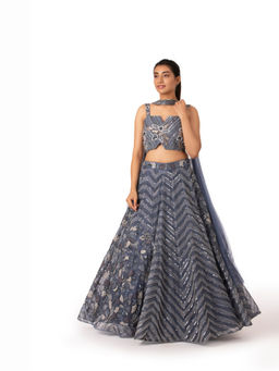 kshitij choudhary - Hayat Blue Embroidered Lehenga & Blouse With Dupatta
