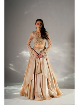 Jade by Ashima - Celeste Women Beige Blouse with Lehenga and Jacket