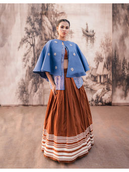 October - Women Brown Sapphire Siler Lehenga with Blouse and Cape