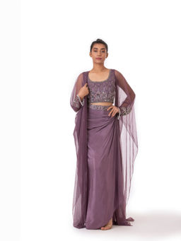 kshitij choudhary - Smoke Lavender Embroidered Skirt & Blouse With Cape