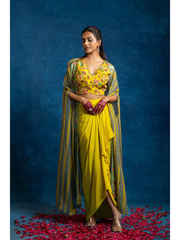 Soup by Sougat Paul - Aarani Drape Skirt with Bustier and Long Cape