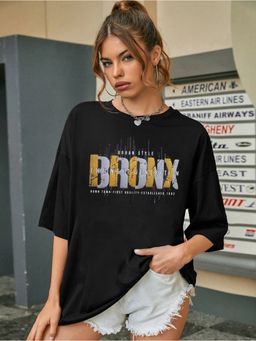 CHKOKKO - Typography Black T-Shirt For Women