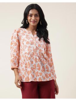 Fabindia - Orange Cotton Printed Top