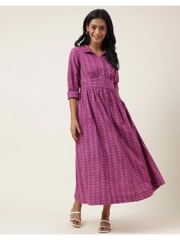 Fabindia - Purple Cotton Hand Block Printed Maxi Dress