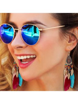 Yellow Chimes - Silver Toned Multicolor Stone Studded Floral Designed Jhumka Earrings