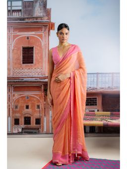 Baise Gaba - Pink Chiffon Saree for Women with Unstitched Blouse