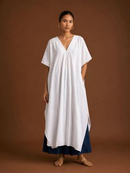 LABEL MAE - White Pleated Kaftan Indigo Wide-Leg Kurta with Palazzo