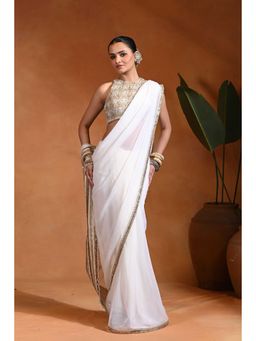 Rishi & Vibhuti - Ivory Noor Embrpidered Saree with Stitched Blouse