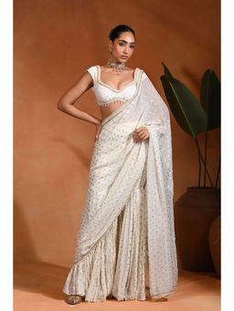 Rishi & Vibhuti - Ivory Rooh Pant Saree and Stitched Blouse
