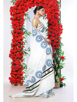 Unnati Silks - Pure Digital Block Printed Kerala Kasavu Cotton Saree with Unstitched Blouse