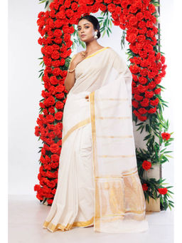 Unnati Silks - Pure Kerala Kasavu Cotton Saree with Unstitched Blouse