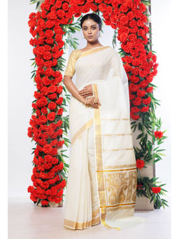 Unnati Silks - Pure Kerala Kasavu Cotton Saree with Unstitched Blouse
