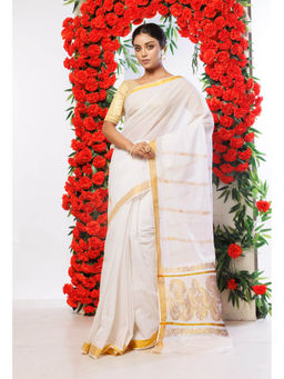 Unnati Silks - Pure Kerala Kasavu Cotton Saree with Unstitched Blouse