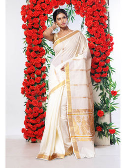 Unnati Silks - Pure Kerala Kasavu Cotton Saree with Unstitched Blouse
