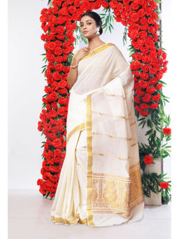 Unnati Silks - Pure Kerala Kasavu Cotton Saree with Unstitched Blouse