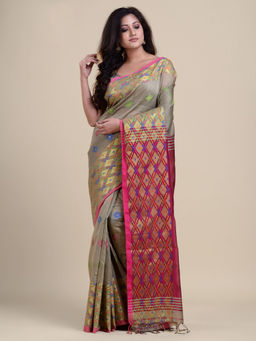 CHARUKRITI - Multicoloured & Gold-Toned Woven Design Zari Saree with Unstitched Blouse