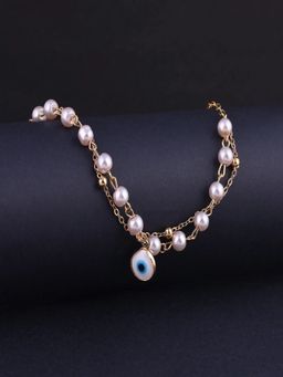 JEWELZ - Gold Plated Anti Tarnish Pearl Studded Evil Eye Bracelet for Girls and Women