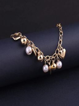 JEWELZ - Gold Plated Anti Tarnish Pearl Studded Charm Bracelet