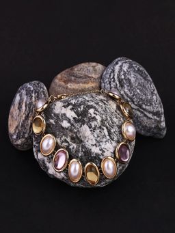 JEWELZ - Multi Color Precious Stone Studded with Pearl Stainless Steel Anti Tarnish Bracelet