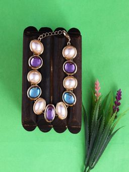 JEWELZ - Multi Colored Precious Stone Studded with Pearl Bracelet for Girls and Women