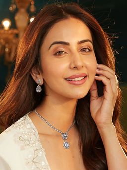 Accessher - Silver Plated American Diamonds Studded Drop Shape Pendant Chain Necklace