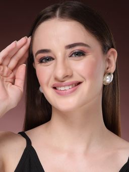 NVR - Womens Gold-Plated White Pearl Circular Shape Studs Earring
