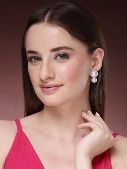 NVR - Womens White Pearl Gold-Plated Circular Drop Earring