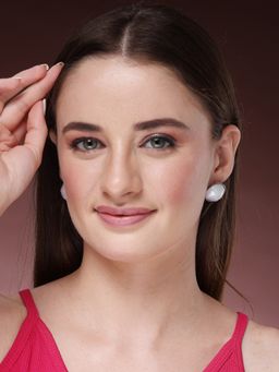 NVR - Womens Silver-Plated Pearl Studded Circular Studs Earring