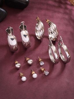 NVR - Womens Set Of 6 Silver-Plated Contemporary Hoop Earrings