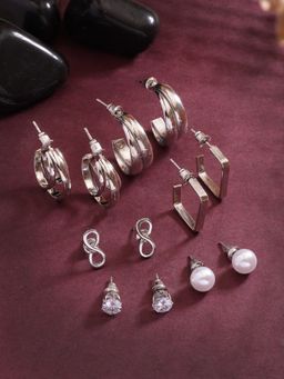 NVR - Womens Set Of 6 Silver-Plated Contemporary Half Hoop Earrings