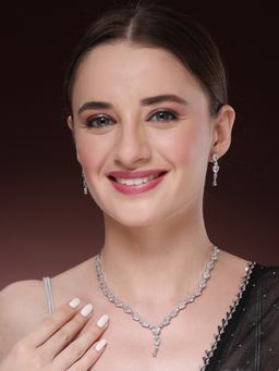 NVR - Womens Silver-Plated Cz-Studded Brass Handcrafted Jewellery Set