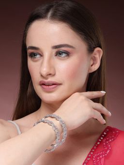 NVR - Womens Silver-Plated Pink Ad-Studded Bangles (Set of 2)