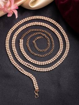 NVR - Womens Rose Gold-Plated Ad-Studded Double Layered Kamarbandh Waist Chain