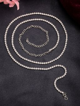 NVR - Womens Silver-Plated Ad-Studded Kamarbandh Waist Chain