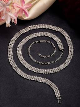 NVR - Womens Silver-Plated Ad-Studded 3 Layered Kamarbandh Waist Chain