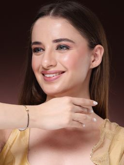 NVR - Women Gold-Plated and Black Brass Stone-Studded Hand Mangalsutra Link Bracelet