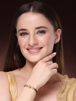NVR - Women Gold-Plated and Black Brass Hand Mangalsutra Link Bracelet