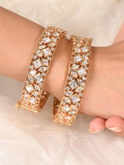 Ratnavali Jewels - Gold Plated Kundan Openable Kada Bangle (Set of 2)