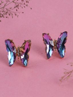 JEWELZ - Colorfull Stone Butterfly Stud Earrings for Girls and Women