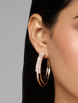 Pipa Bella by Nykaa Fashion - Gold Zircon Embellished Triple Layered Hoop Earrings