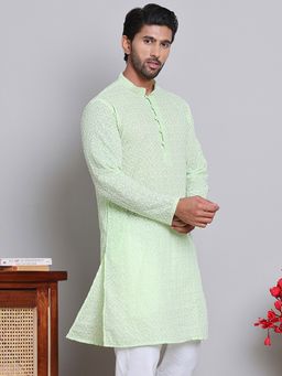 Jompers - Men Green Embroidered Full Sleeve Kurta