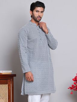 Jompers - Men Grey Embroidered Full Sleeve Kurta