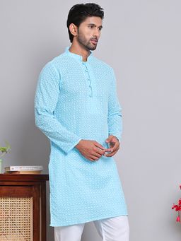 Jompers - Men Blue Embroidered Full Sleeve Kurta