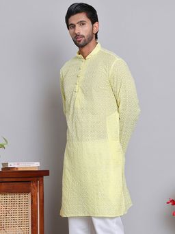 Jompers - Men Yellow Embroidered Full Sleeve Kurta