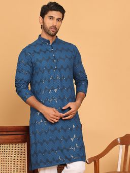 Jompers - Men Blue Sequined and Embroidered Kurta